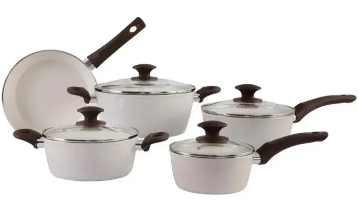 Jogo de Panelas Brinox Ceramic Life Vanilla 5 Peças Antiaderente Cerâmico Alumínio Tampas
