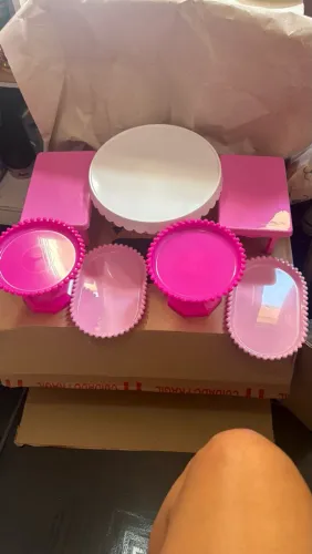 Desapego kit festa decorativo com 7 peças - rosa e branco