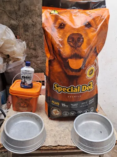 19 Quilos de Ração para Cão e suporte para alimento