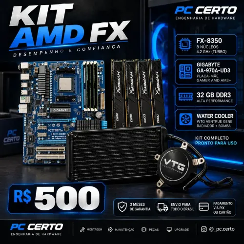 Kit AMD FX-8350 + GA-970A-UD3 + 32GB RAM + Water Cooler