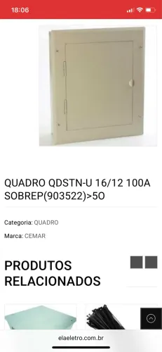 Quadro Distribuição 16/12 100amperes Cemar