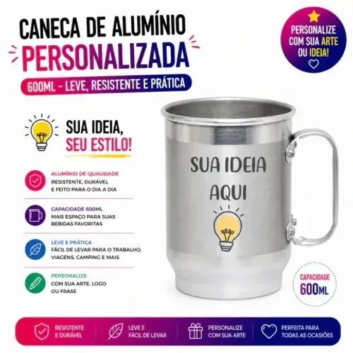 Caneca de Alumínio Personalizada - 600ml
