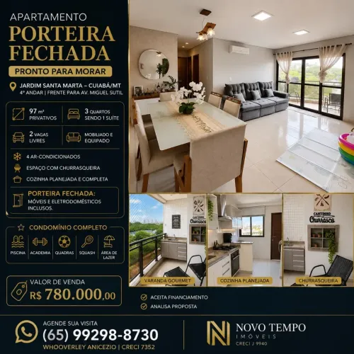 Apartamento mobiliado á venda, em frente ao parque mãe Bonifacia, cuiaba-mt
