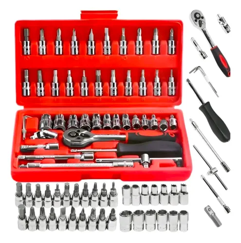 Kit Jogo De Chave Catraca Soquete 46 Pecas Combo Com Maleta Jogo De Ferramentas Completo.