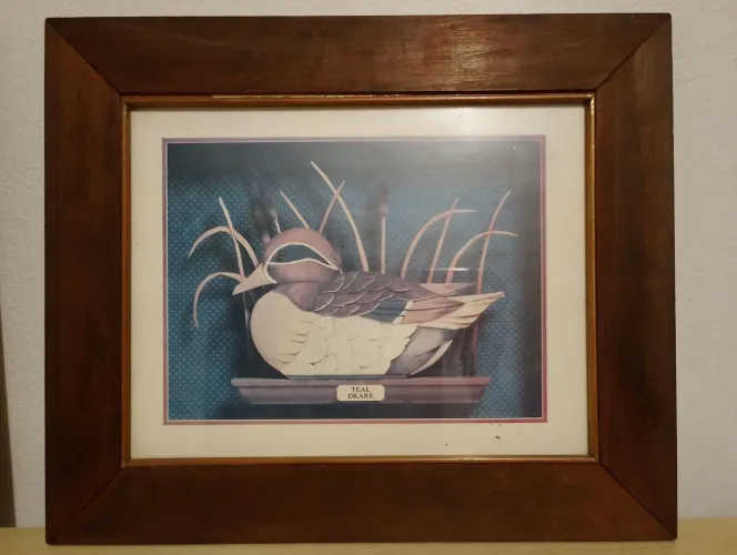 Par de quadros decorativos patos Mallard e Teal Drake - moldura madeira estilo rústico"