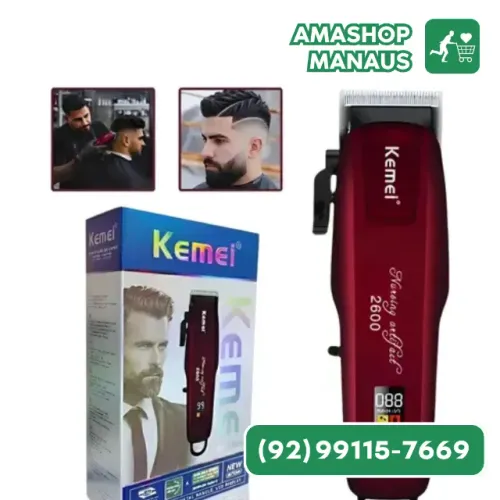 Maquina De Cortar Cabelo Kemei Profissional Cordless Vermelha