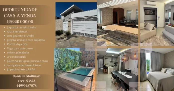 CASA com piscina JD PARAIZO, próx a AV. Alexandre Rasgulaef, UEM, Nobel.