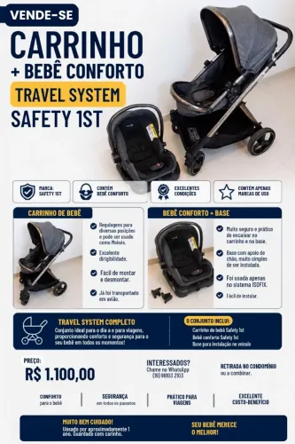Vendo Carrinho + Bebê Conforto Travel System Safety 1st.
