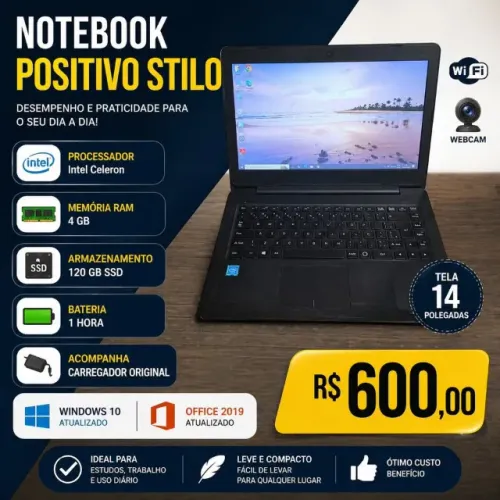 Notebook Intel / 4 GB Ram / 120 GB SsD / 1 Hr Bateria / Carregador  