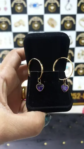 Argola em Ouro 18k com Pingente em coração (Ametista)