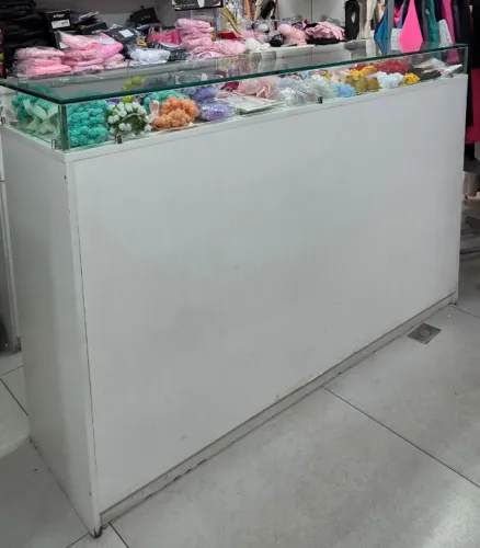 Balcão Vitrine MDF Branco com Vidro 150x40x100 cm - 2 Unidades