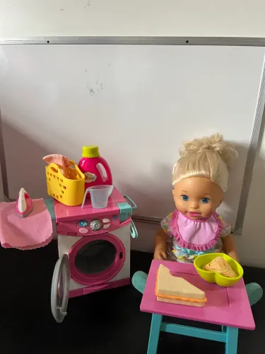 Boneca little mommy hora de lavar! Impecável máquina de lavar funciona perfeitamente