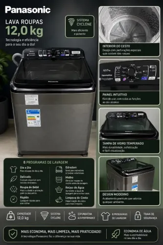 Máquina de Lavar Panasonic 12kg NA-F120B1 - Estado de Nova