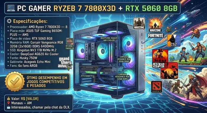 ? PC GAMER Ryzen 7 7800X3D + RTX 5060 8GB