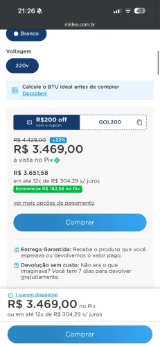 Ar 18000 Btu midea