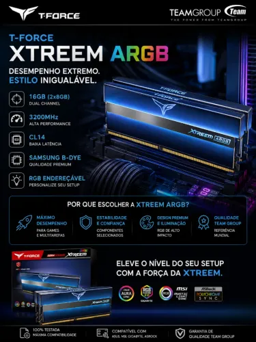 Memória Team Group T-Force Xtreem ARGB 16GB (2x8) 3200MHz DDR4 CL14 SAMSUNG B-DYE
