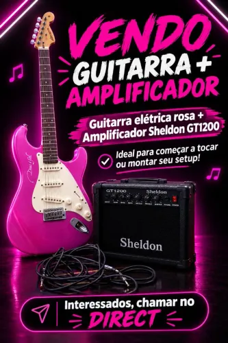 Guitarra pra aprender a tocar junto com amplificador Sheldon, e cabo