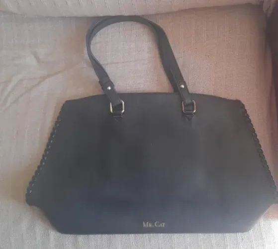 Bolsa Preta Couro - Mr Cat - Sem Uso - 50x28cm