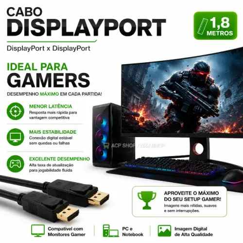 Cabo 4K Displayport Para Displayport 1,80 metros Gamer