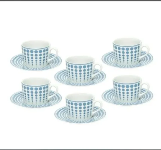 Jogo 6 Xícaras Porcelana Luxo Blue Dots 200ml