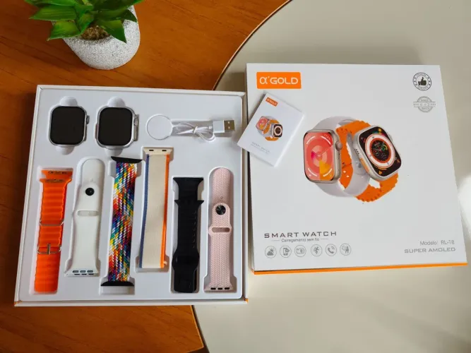 SMARTWATCH A' GOLD KIT COM 2 RELÓGIOS E 6 PULSEIRAS