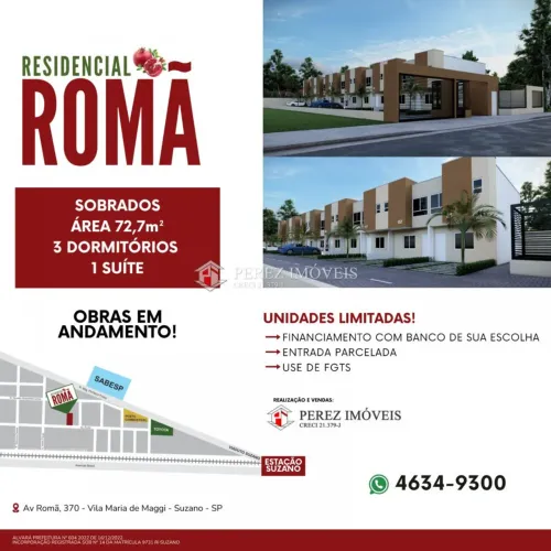 Residencial Romã-Sobrados c/ 72,07 mt² 03 Dormitórios p/ Venda em Suzano/SP.