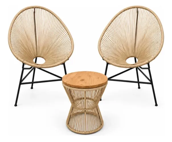 Conjunto de Cadeiras Acapulco em Corda / Ráfia com Mesa de Apoio - Estilo Boho / Jardim
