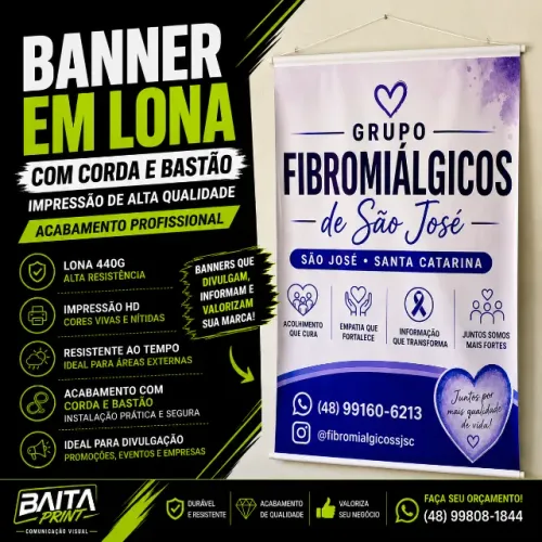 BANNER LONA C/ BASTÃO E CORDA