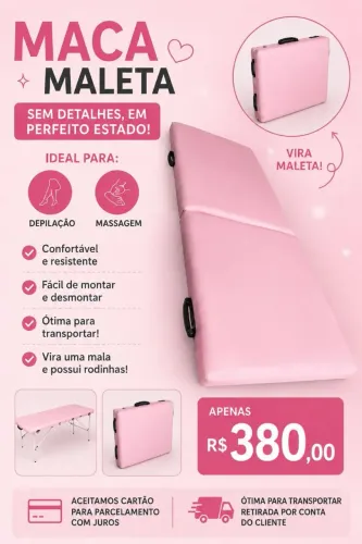 Maca maleta rosa depilação e estética com rodinhas