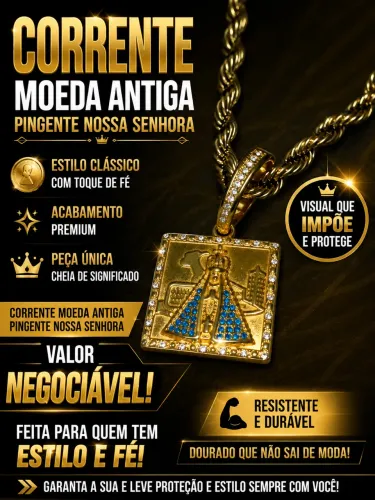 Corrente moeda antiga [ pingente nossa senhor ]