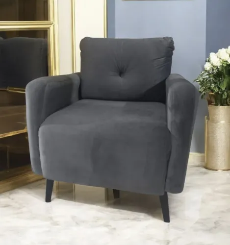 Poltrona decorativa super confortável em sued veludo cinza