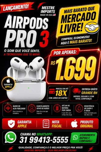 AIRPODS PRO 3 ORIGINAL APPLE LACRADO PREÇO IMBATÍVEL R$ 1.699