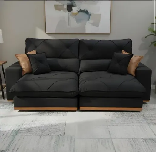 Sofá Retrátil Preto Grand Lux 2,50 m