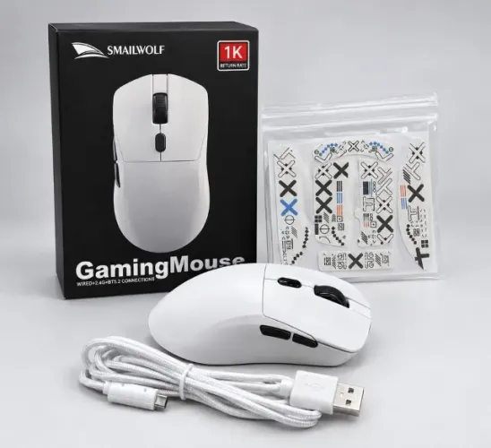 Mouse Gamer SMAILWOLF M3 Pro Wireless 1K - Branco - Novo