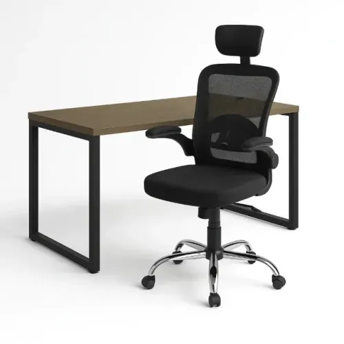 Kit Office Mesa 150x70 + Cadeira Ergonômica Mesh Regulável