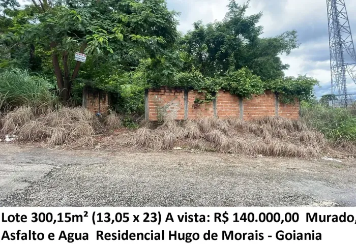 Leia a descrição: Lote 300,15m² (Murado, Asfalto e Agua) Residencial Hugo de Morais - Goia