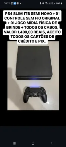 Ps4 slim 1tb + 1 jogo midia fisica aceito cartão 
