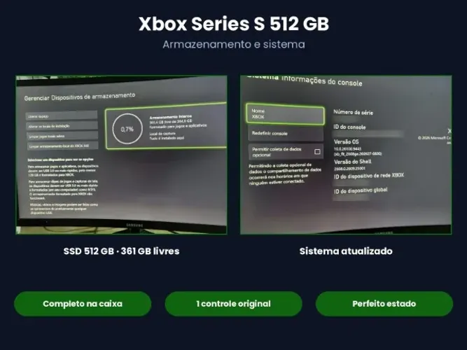 Xbox Series S 512GB Completo na Caixa
