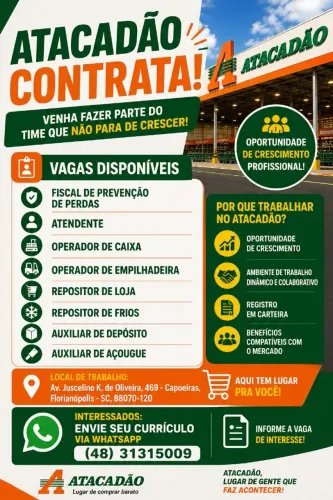 VAGAS DE EMPREGO ATACADÃO - JK FLORIANÓPOLIS