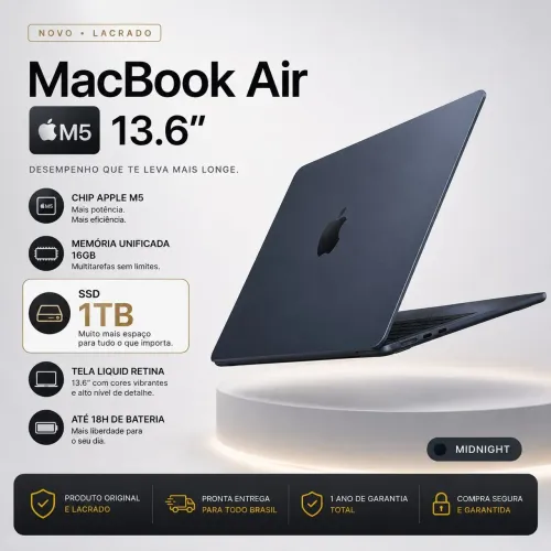 MacBook Air M5 - 1TB SSD/ 16GB Ram - Novo / Nota fiscal + 1 ano de garantia