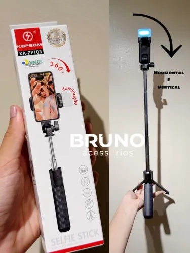 Bastão tripé selfie com controle Bluetooth e led 67 cm