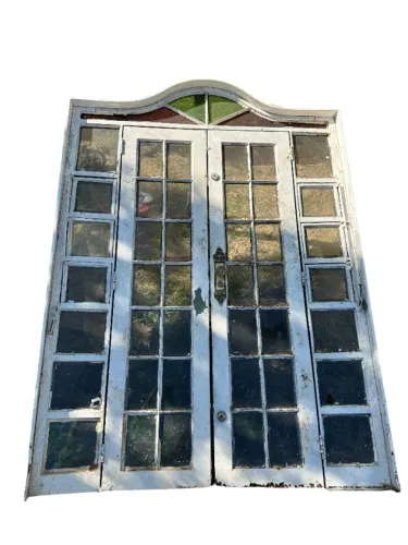 Porta dupla antiga francesa colonial vitral bandeira raridade com portal