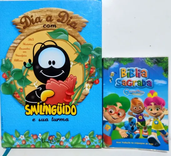 Livros Dia a Dia Com Smilinguido e sua Turma e Bíblia Sagrada Turminha Querubim 
