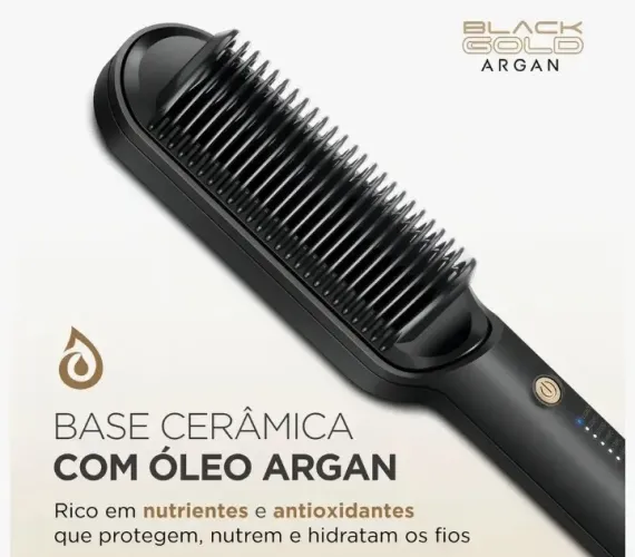 Escova alisadora mundial Black Argamassa Bivolt