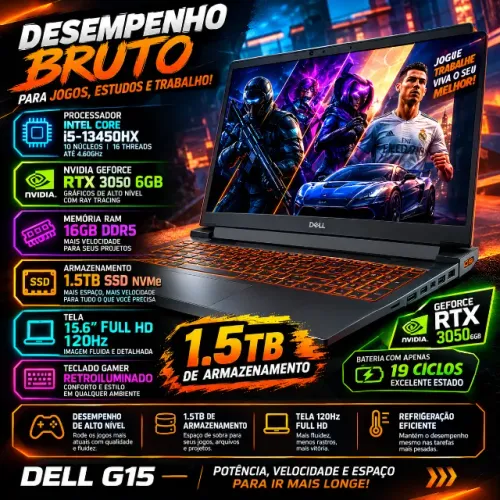 DELL G15 5530 RTX 3050 6GB | i5-13450HX | 16GB | SSD 1,5TB