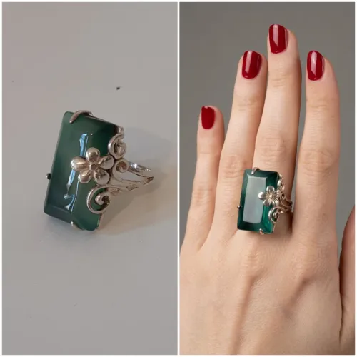 Anel em prata 925 e pedra verde