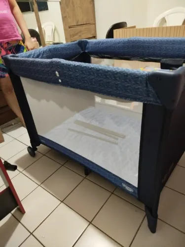 Berço Portátil Nanny - Cosco Kids | Azul Rajado | 0 a 18kg com colchão