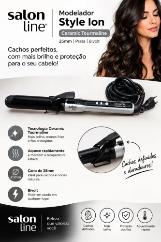 Modelador Style Ion Ceramic Tourmaline 25mm Prata Bivolt Salon Line