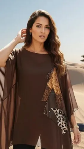 Túnica/blusa/bata em musseline marrom manga morcego tam M