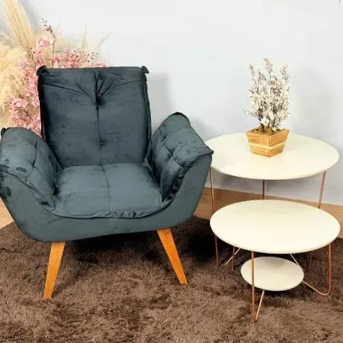 Poltrona Berlim 0,80m em Veludo Preto l19 S